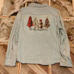 Christmas tree denim shirt